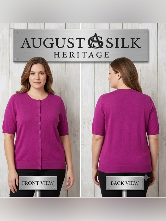 august silk Sweaters - August Silk Heritage Short Sleeve Button Up Purple Cardigan Large
